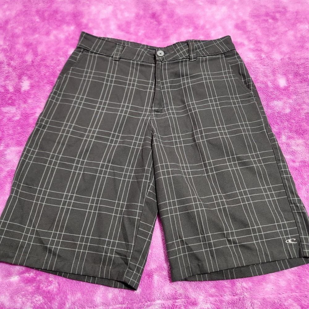 O'Neill Shorts Men's‎ 32 Plaid Casual Flat Front Button Zip Gray